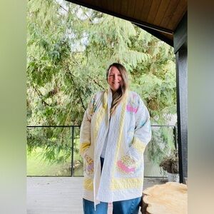 Handmade ‘girl with umbrella’ ☂️ quilted jacket OS